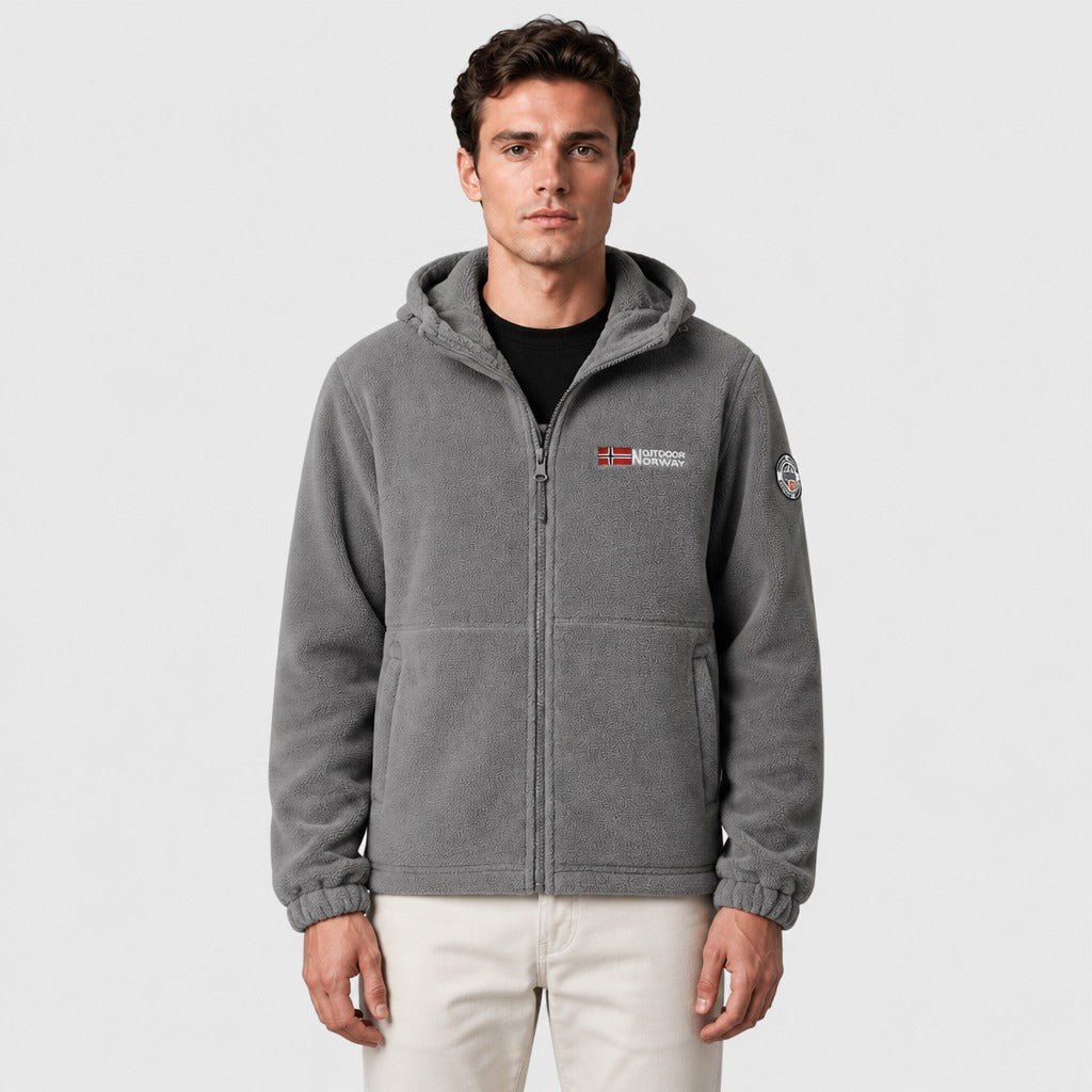 Men’s Zip-Up Hoodie with Cashmere Lining Grey