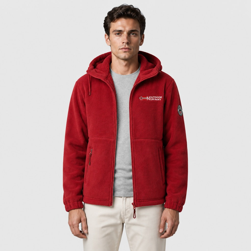 Men’s Zip-Up Hoodie with Cashmere Lining Red