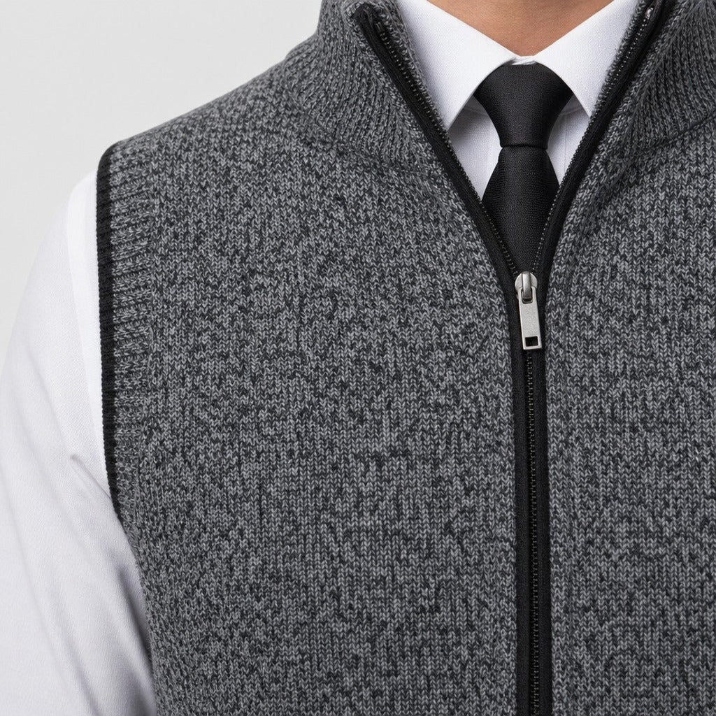 Men’s Zip-Up Knit Waistcoat with Mandarin Collar detail
