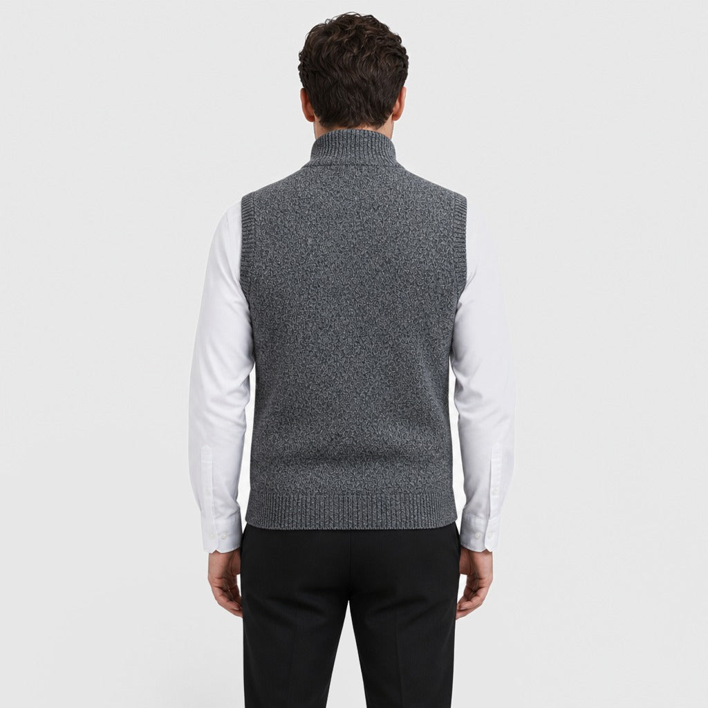 Men’s Zip-Up Knit Waistcoat with Mandarin Collar Dark Grey back