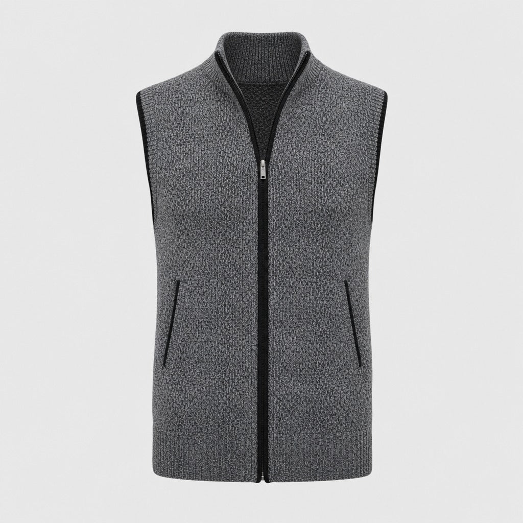 Men’s Zip-Up Knit Waistcoat with Mandarin Collar Dark Grey product front