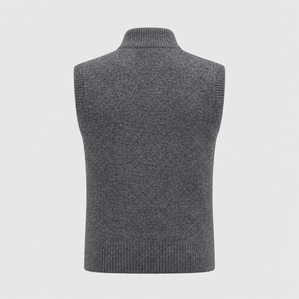 Men’s Zip-Up Knit Waistcoat with Mandarin Collar Dark Grey product back