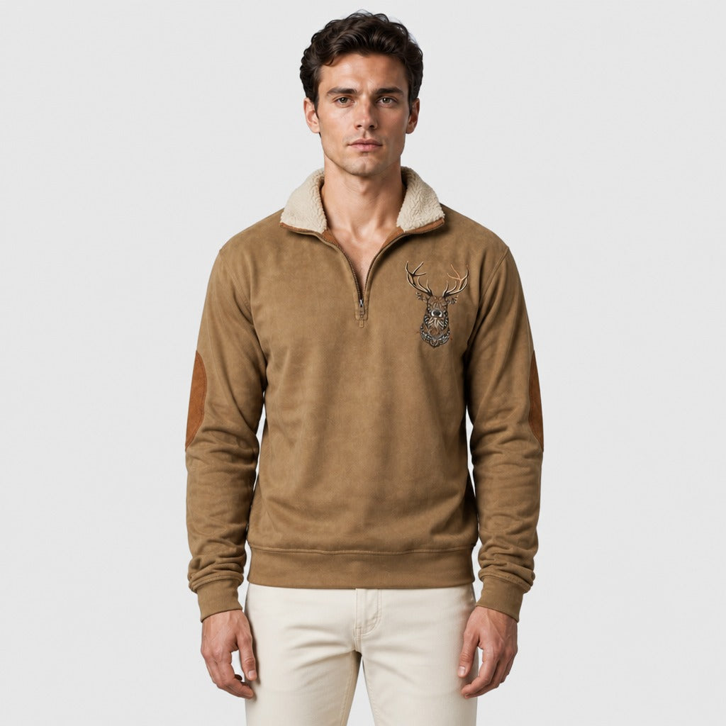 Men’s Zip-Up Sweatshirt with Turn-Down Collar Brown front