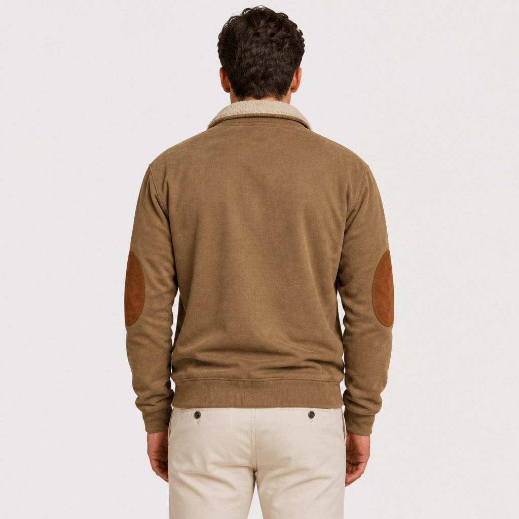 Men’s Zip-Up Sweatshirt with Turn-Down Collar Brown back