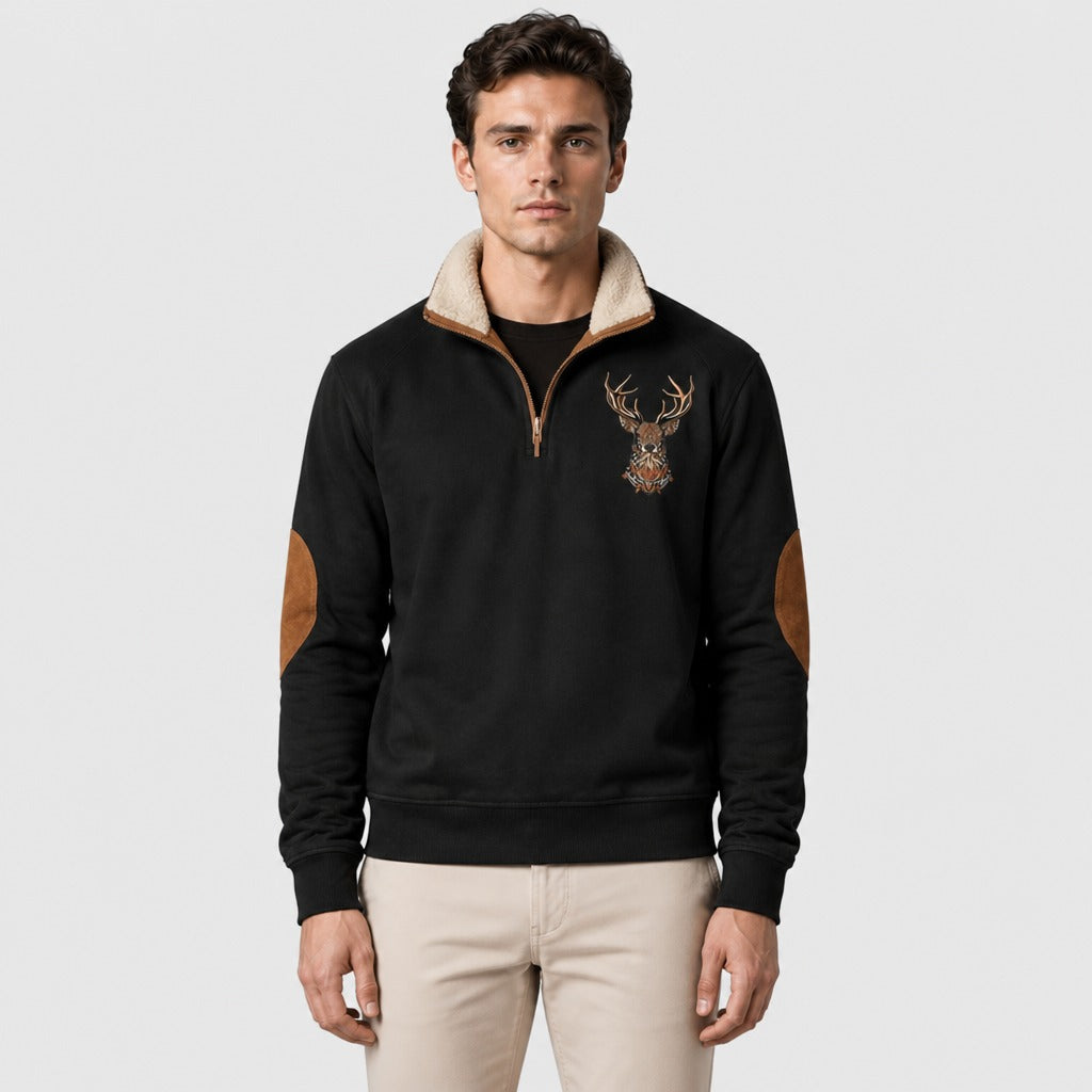 Men’s Zip-Up Sweatshirt with Turn-Down Collar Black