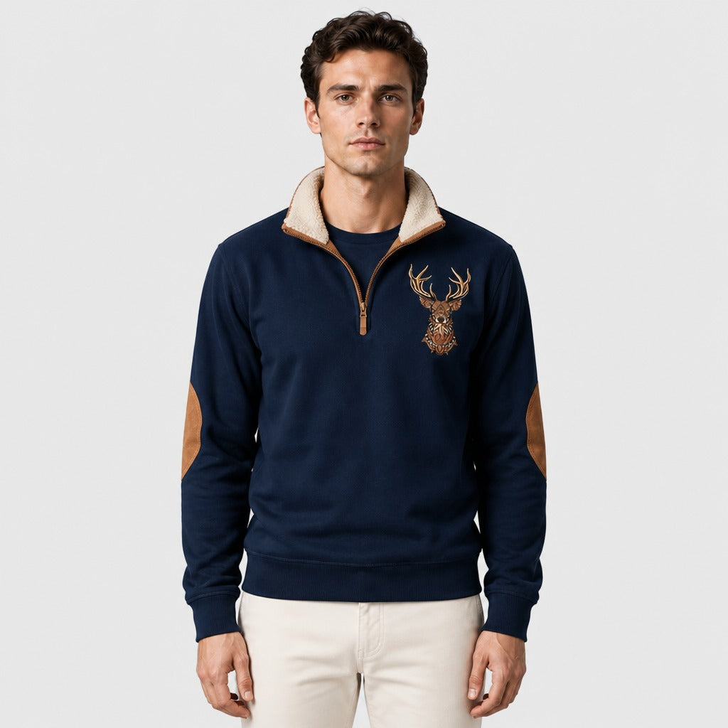 Men’s Zip-Up Sweatshirt with Turn-Down Collar Blue
