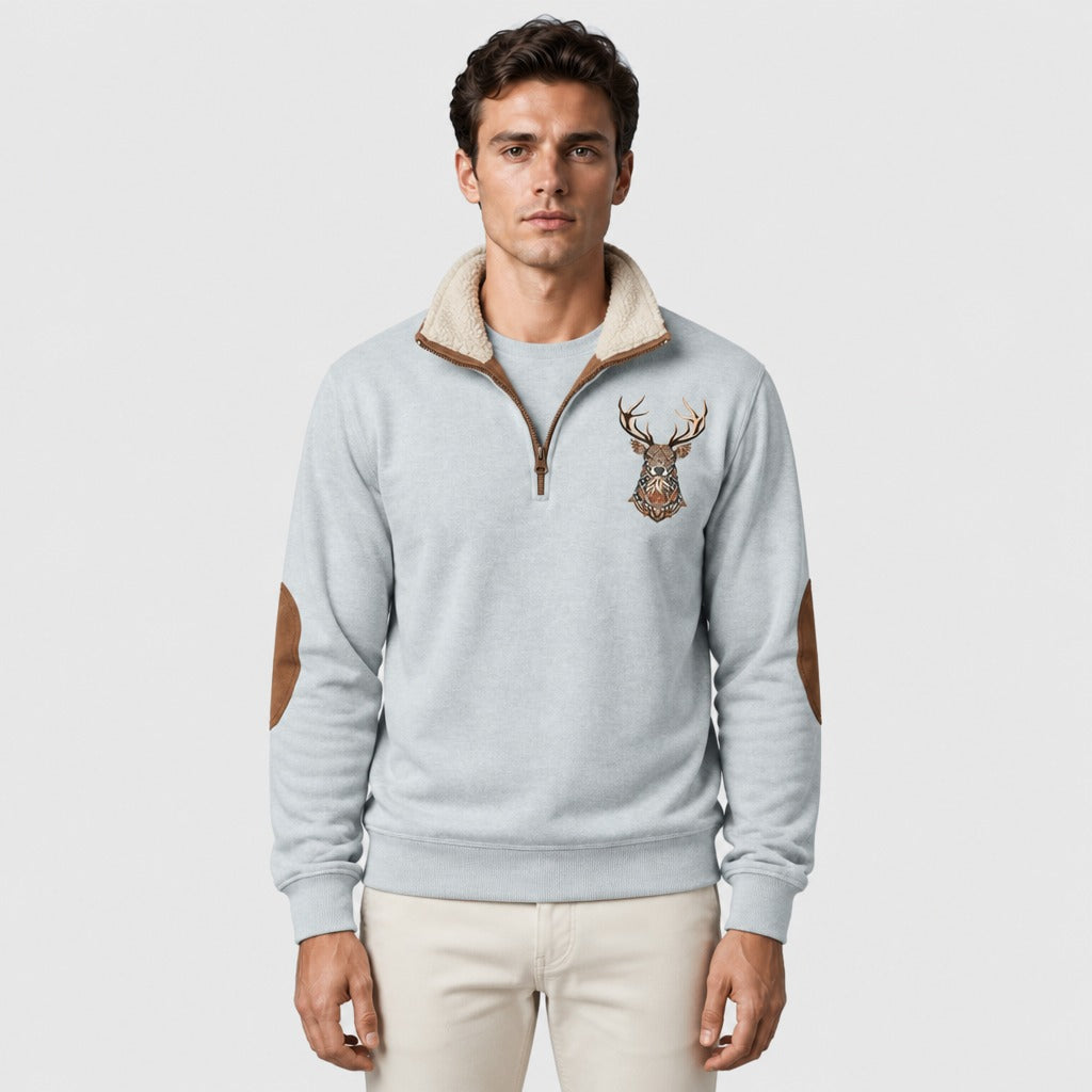 Men’s Zip-Up Sweatshirt with Turn-Down Collar Grey